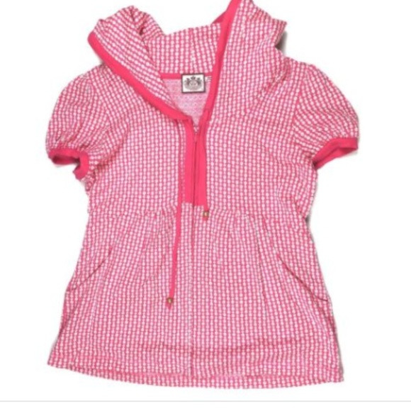 Juicy Couture Sweaters - Juicy Couture XL Pink White Hoodie Hooded Zip Top